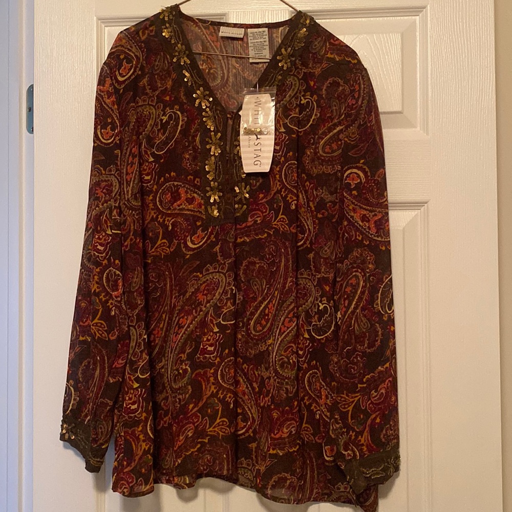 Brown Neutral Paisley Print Long Sleeve Top